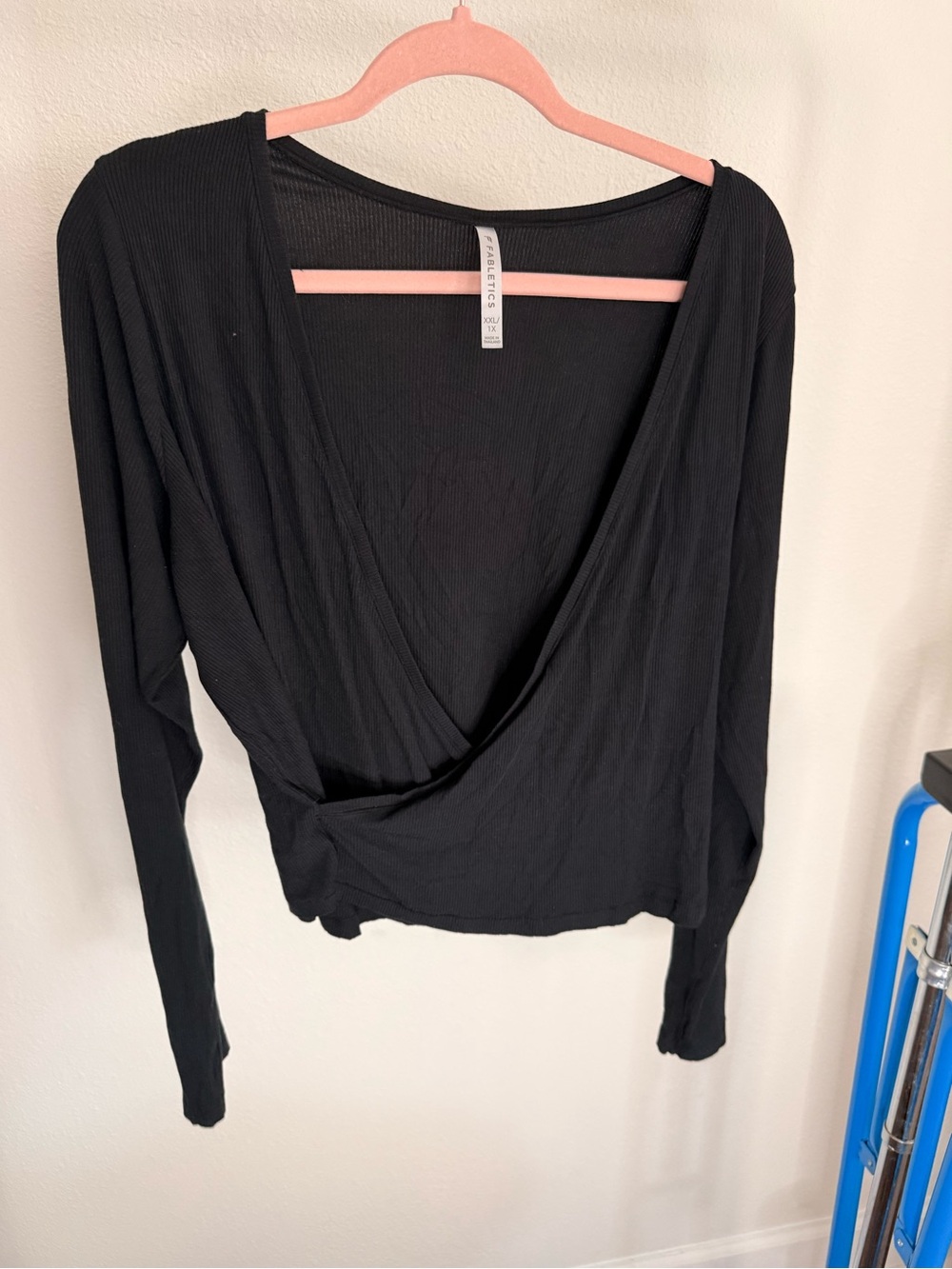 Women's Black Wrap Front Long-Sleeve Top